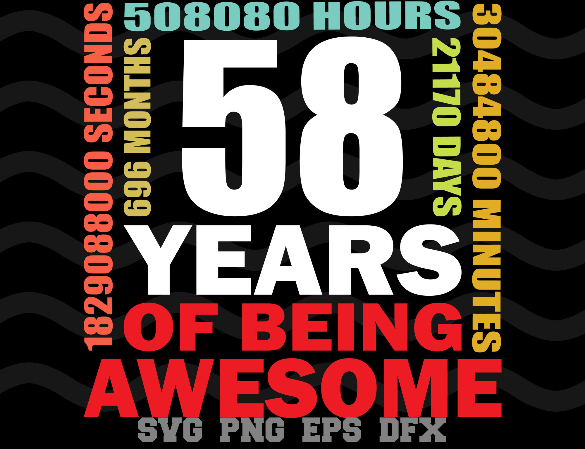 58th Birthday SVG 58years of Being Awesome Happy Birthday Design ...