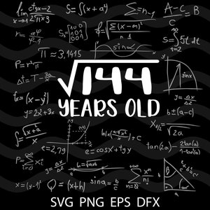 Square Root of 144:A Milestone Celebration Design | 12th Birthday | 12 Years old | Silhouette SVG PNG Cutting File Cricut Digital Download