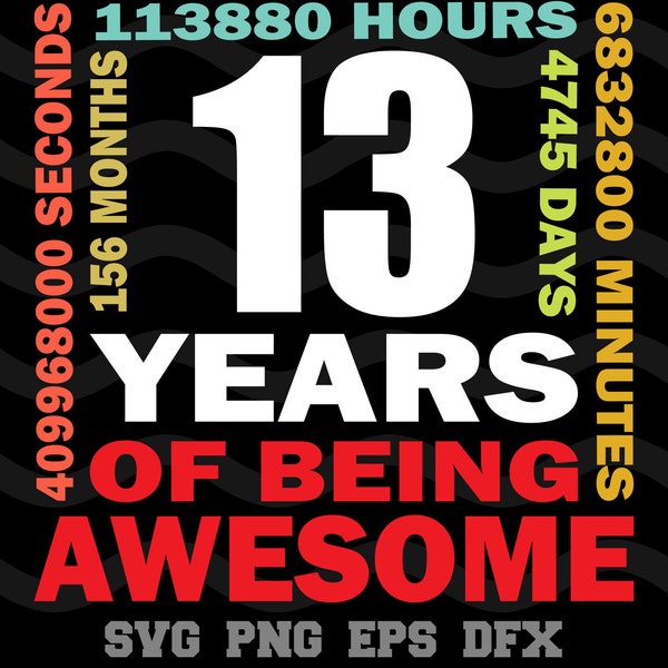 13th Birthday SVG 13Years Of Being Awesome Happy Birthday Design Silhouette SVG PNG Cutting File Cricut Digital Download