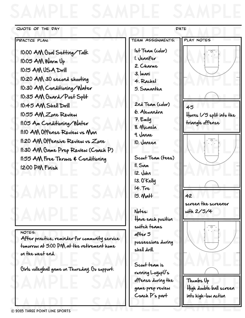 Basketball Coach's Practice Planner and Playbook Pages Etsy