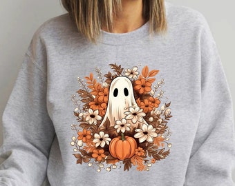 Floral Ghost Sweatshirt, Halloween Flower Shirt