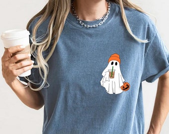 Comfort Colors Ghost Coffee Halloween Shirt, Iced Coffee Boo Tee