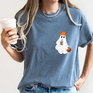 Comfort Colors® Сute Ghost Coffee Shirt, Сute Little Ghost Iced Coffee t-shirt, Boo Ghost Shirt, Ghost Coffee Shirt, Halloween Coffee Lovers