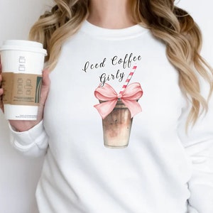 Coquette Iced Coffee Sweatshirt, Coffee Sweatshirt, Gift for her, Bow Sweatshirt, Cute T-shirt, Iced coffee, Coffee Lover Gift