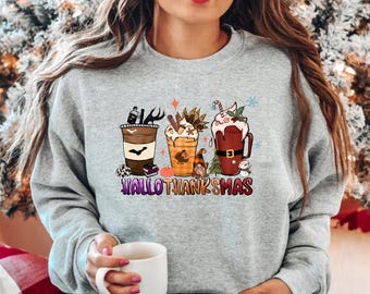 Hallothanksmas Coffee Sweatshirt, Fall Holiday Season Shirt