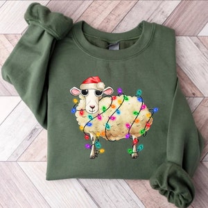 Sheep Christmas Sweatshirt, Cute Sheep With Christmas Lights, Sheep Sweatshirt, Christmas Gifts For Farmer Sheep Lover, Farm Animal Shirt