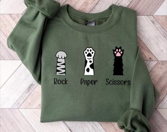 Funny Cat Paw Sweatshirt, Rock Paper Scissors, Cat Lover Gift
