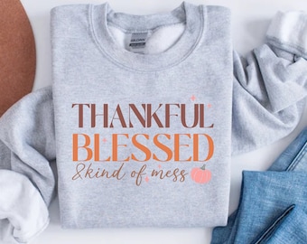 Retro Thankful Blessed Thanksgiving Sweatshirt