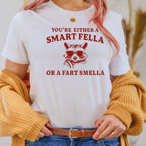 Are You A Smart Fella Or Fart Smella? Retro Cartoon T Shirt, Weird T Shirt, Meme T Shirt, Trash Panda T Shirt, Unisex