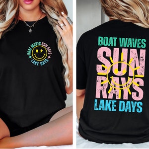 Retro Summer T-shirt, Lake Days, Boat Waves, Sun Rays