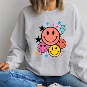 Trendy Checkered Smiley Face Sweatshirt, Checkered Smiley Face Sweater, Checkered Smile Face Tshirt, Gift For Her