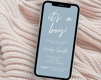 It's A Boy Blue Baby Shower Invitation Template | INSTANT DOWNLOAD | Modern Baby Boy Shower, Blue Minimalist Digital Invite LSC103