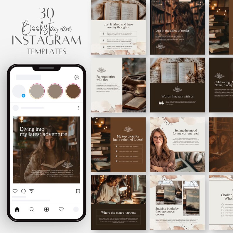 Bookstagram Instagram Templates, Aesthetic Canva Post Kit for Book ...