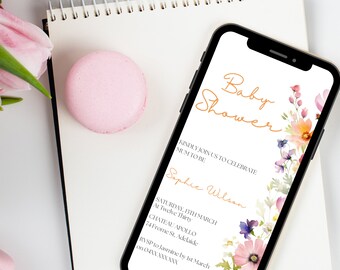 Invito per baby shower con fiori di campo / Download immediato / Invito per baby shower con fiori di campo primaverili / Invito personalizzabile con fiori di campo