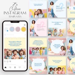 保育ソーシャルメディアテンプレート、カラフルな保育施設向けInstagram投稿、編集可能な幼稚園向けマーケティンググラフィック、幼児教育向けCanvaパック
