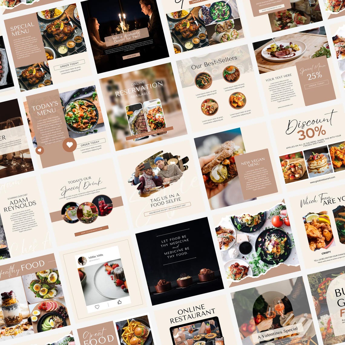 Food Service Instagram Post Templates, Editable Canva Social Media ...
