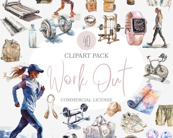 Workout Clipart Pack, Digital Download, Fitness Stickers, Gym Illustrations, Exercise Graphics, Healthy Lifestyle PNG, Workout Icons