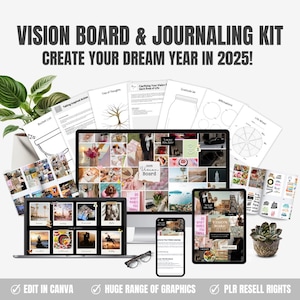 2025 Printable Vision Board Kit | 800+ Aesthetic Photos and Affirmations | Manifestation Checks & Vision Journal Bundle Instant Download