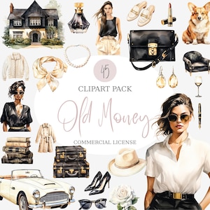 Pacchetto Clipart Estetico di Old Money, Download Digitale, Grafica di Lusso Vintage, Adesivi Retro Eleganti, Illustrazioni Classiche di Ricchezza, PNG Chic