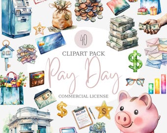 Payday Clipart Pack, Digital Download, Money Clip Art, Cash Stickers, Financial Planner Graphics, Budgeting Icons, Savings & Wealth Bundle
