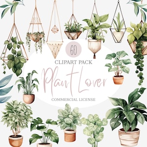 Paquete de pegatinas digitales para amantes de las plantas, set de imágenes prediseñadas de plantas de interior para diarios y agendas, elementos estéticos de vegetación, paquete de ilustraciones botánicas