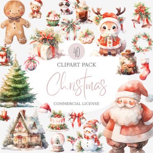Christmas Clipart Pack, Digital Download, Festive Holiday Stickers, Winter PNG Graphics, Xmas Decorations, Santa, Christmas Tree & Gifts PNG