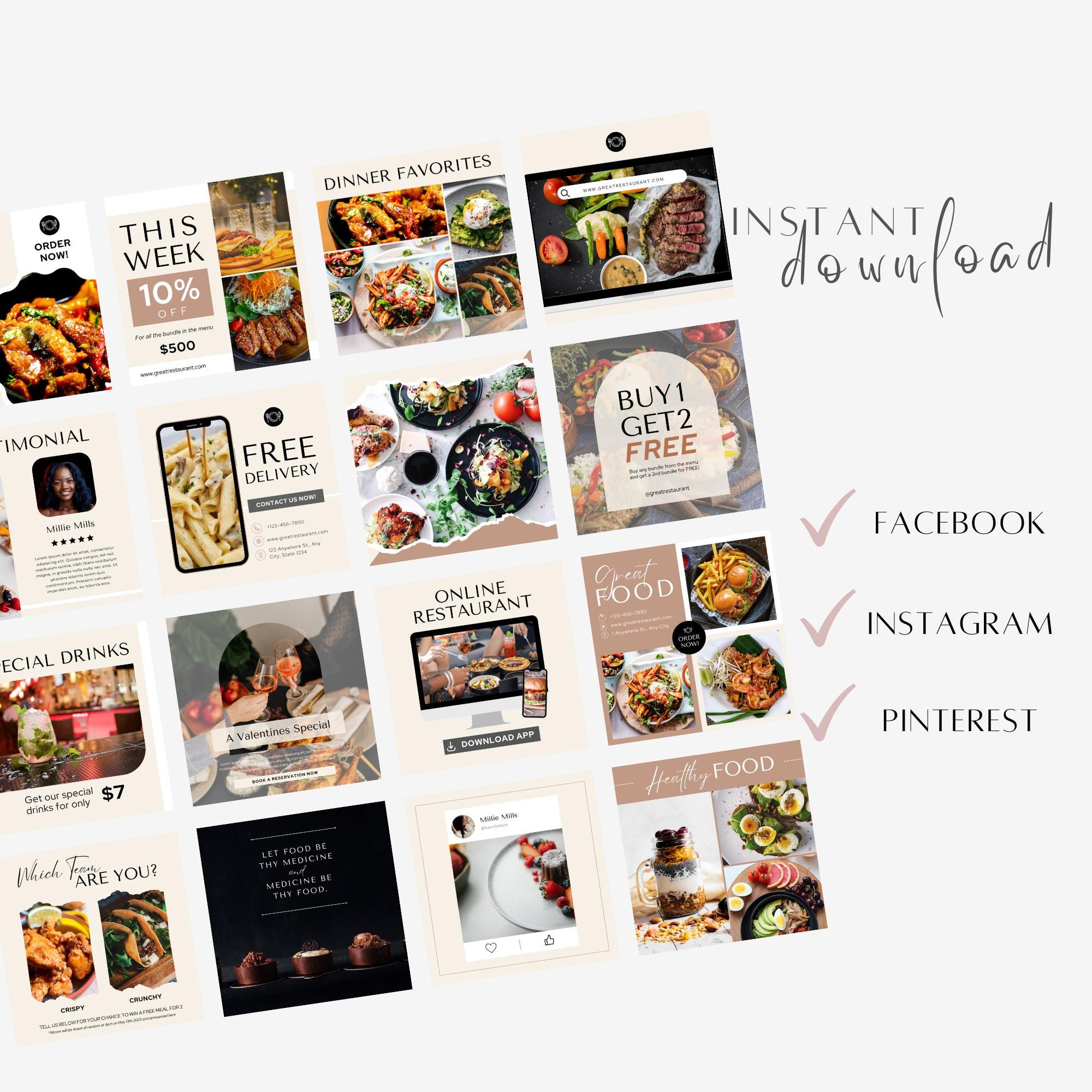 Food Service Instagram Post Templates, Editable Canva Social Media ...