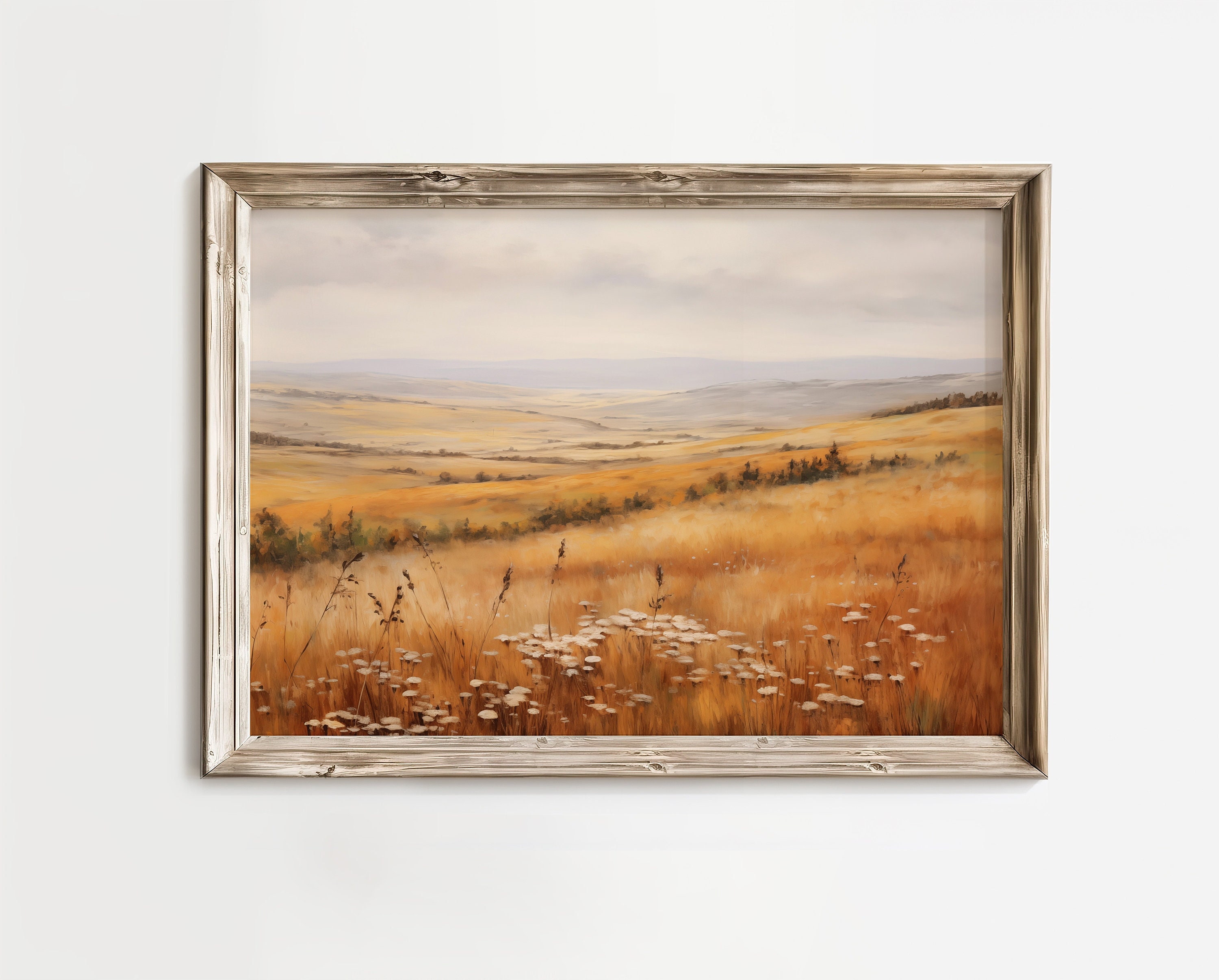 Prairie Rural Landscape Art PRINT, Meadow Oil Painting, Green