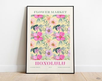 Honolulu Flower Market Print | Hawaii Flower Market Poster | Colorful Floral Wall Art | Hawaiian Flower Art PRINTABLE Digital Download FM2