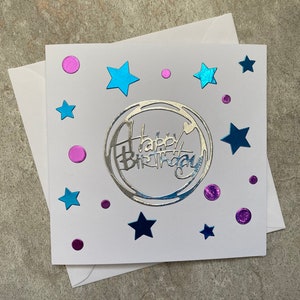Cartão de aniversário feito à mão, cartão de aniversário, cartão de aniversário neutro, cartão de aniversário estrela, cartão de feliz aniversário, cartão neutro, cartão de aniversário exclusivo