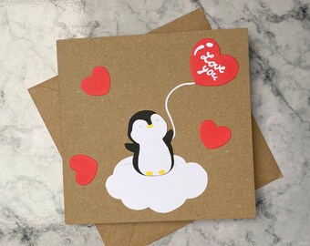 Handmade Valentine Cards, Luxury Valentine Card, Penguin Valentine Cards, Cute Valentine Cards, Cards you can frame, Unique Valentine Cards