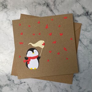 Cartes de Saint-Valentin faites main, carte de luxe de la Saint-Valentin, cartes de la Saint-Valentin pingouin, jolies cartes de la Saint-Valentin, cartes à encadrer, cartes de la Saint-Valentin uniques