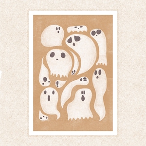 Geist Illustration Druck - Größe A6/A5/A4 - Postkarte - Riso Print Effekt - Gruselige Halloween Illustration - Wanddekoration - Tägliche Kollektion