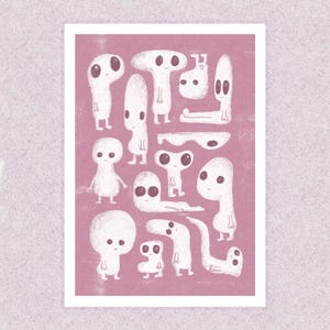 Ilustracja Obcego Wydruk - Rozmiar A6/A5/A4 - Pocztówka - Efekt wydruku Riso - Ilustracja Sci-Fi - Dekoracja ścienna - Kolekcja dzienna