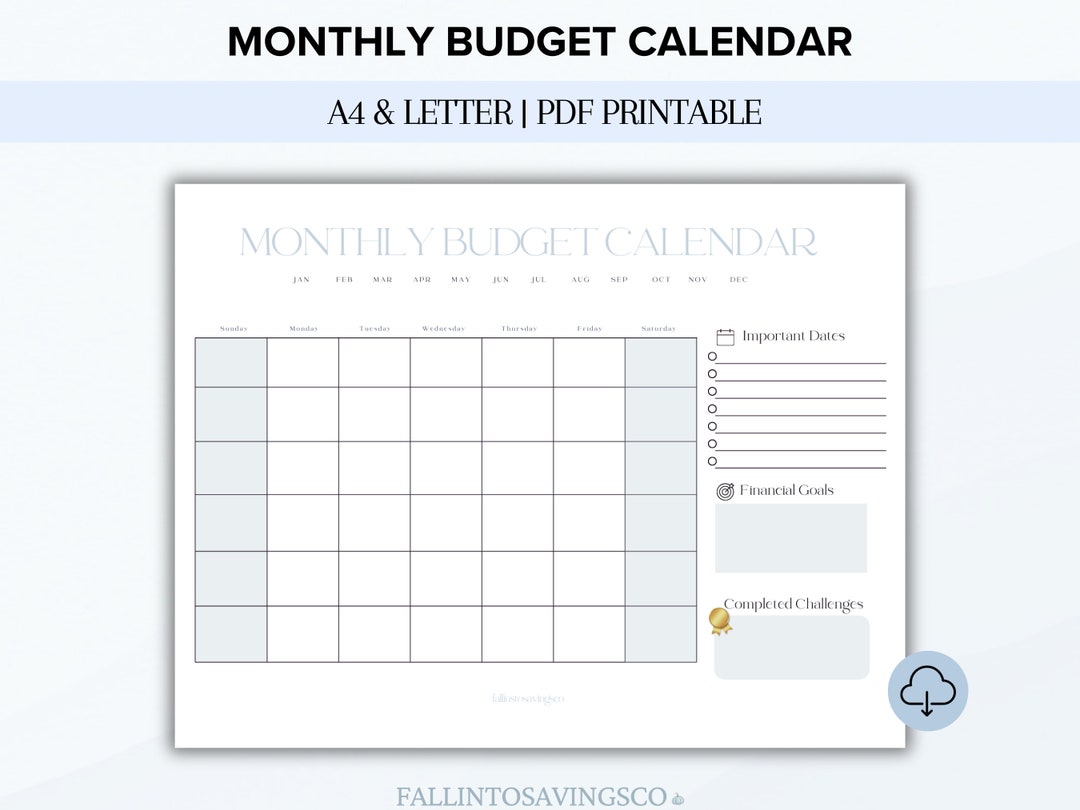 Monthly Budget Expense Calendar Printable Monthly Budget - Etsy