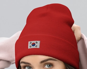 SÜDKOREA-Flagge EMBROIDERED Unisex-Acryl-Manschettenbeanie koreanisches Erbe Ancestry Pride Nationalität Winterstrumpf-Hut mehrere Farben
