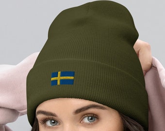 SCHWEDEN Flagge EMBROIDERY Unisex Acryl Cuffed Beanie Schwedisches Erbe Ancestry Stolz Wintermütze Mehrere Farben