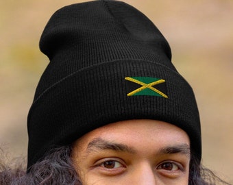 JAMAIKA Flagge EMBROIDERED Unisex Acryl Cuffed Beanie Jamaican Heritage Ancestry Pride Nationality Heritage Winter Hat Mehrere Farben