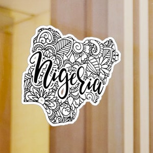 NIGERIA Country Outline Boho Mandala Pattern Kiss-Cut Vinyl Decals Indoor Outdoor Nigerian Car Sticker Laptop Decal Water Bottle Sticker