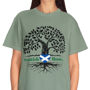Scottish Roots Family Tree Scotland Flag Ancestry Heritage Country Pride Cotton Unisex Garment-Dyed T-shirt Graphic Tee VARIOUS COLORS