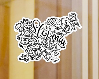 SLOVENIA Country Outline Boho Mandala Pattern Kiss-Cut Vinyl Decals Indoor Outdoor Slovenian Car Sticker Laptop Decal Water Bottle Decal