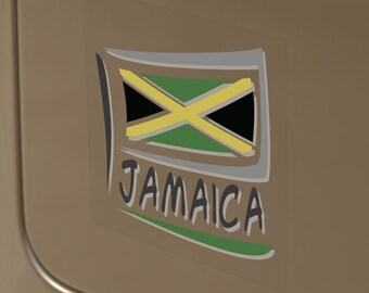 JAMAICA Minimalist Flag Square Transparent Indoor Outdoor Sticker Vinyl Car Decal Water Resistant Sticker Laptop Sticker Water Bottle Decal