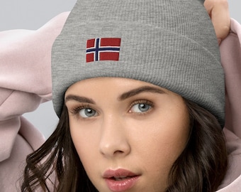 NORWEGEN-Flagge bestückt Cuffed Beanie Acryl hypoallergene Kappe Norwegische Stolz-Erbe