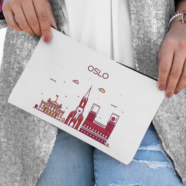 OSLO NORVEGE Skyline Norwegian City Polyester Pochette pour accessoires de voyage Trousse à cosmétiques Fermeture à glissière Pochette à crayons Plusieurs tailles