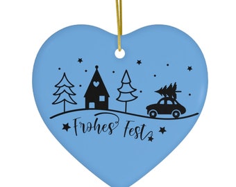 FROHES FEST German Heart Shaped Ceramic Christmas Tree Ornament Germany Weihnachten Gift Home Decor