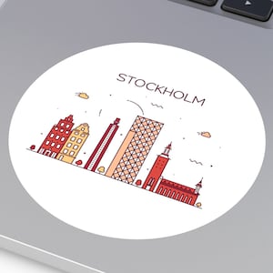 STOCKHOLM SCHWEDEN Stadt Skyline Schwedischer Runder wasserfester Vinylaufkleber Indoor Outdoor Auto Aufkleber Laptop Aufkleber Wasserflasche Aufkleber
