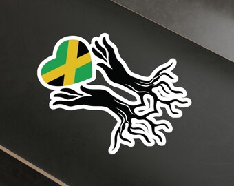 JAMAICA Flag Hands Heart Family Tree Roots Jamaican Heritage Ancestry Kiss-Cut Vinyl Decals Water Resistant Laptop Water Bottle Sticker
