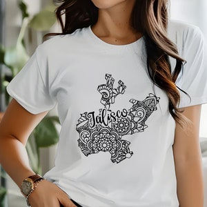 JALISCO MEXICO State Outline Mandala Unisex Softstyle T-Shirt Gildan Graphic Cotton Crew Neck Tee Mexican Gift Eco Friendly Clothing