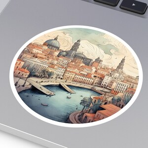 VALENCIA SPAIN City Skyline Spanish Travel Round Water Resistant Vinyl Sticker Indoor Outdoor Car Decal Laptop Sticker Water Bottle Sticker