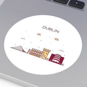 DUBLIN IRELAND City Skyline Travel Round Water Resistant Vinyl Sticker Indoor Outdoor Car Decal Laptop Sticker Water Bottle Sticker